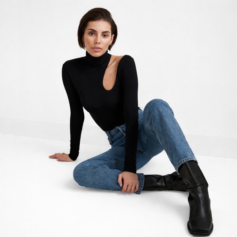 Marcella NYC “Allegra” Black Cutout Turtleneck Long Sleeve Top | XS | NWT